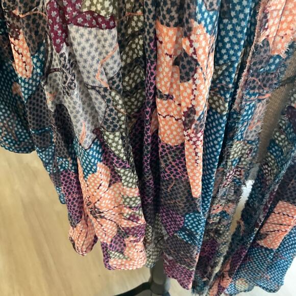 Floral silky Blouse kimono jacket pleat open front button vneck pink blue cardi - Picture 6 of 14